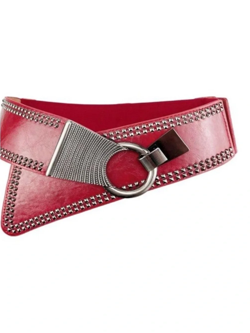 Fashion Wide Waist Belt Elastic Stretch Cinch Belts With Interlock Buckle Red OS